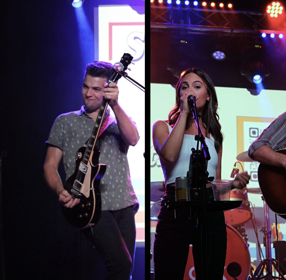 Jack Stein on electric guitar and Melissa Findley singing on stage with Canyonlands